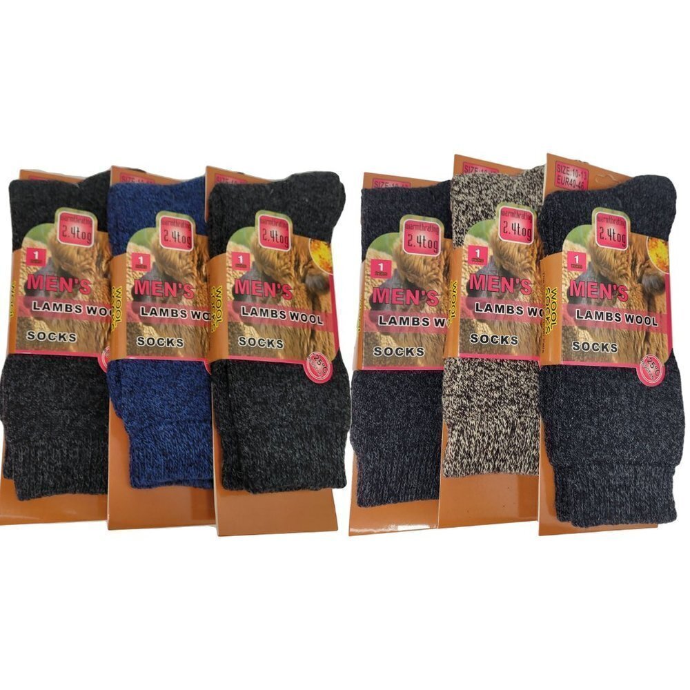 NWT Men Lamb Wool Socks, Heavy Duty, Warm Boots Marled Winter Crew Socks 6 PAIRS